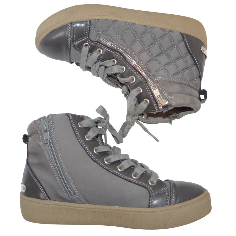 Juicy Couture‎ Womens Grey Quilted High Top Sneakers Side Zip Shoes Size 6.5